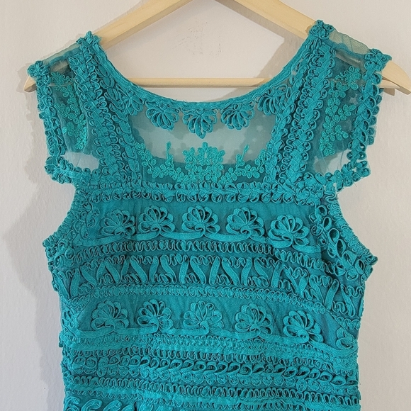 Anthropologie YOANA BARASCHI New Light Dress Sz 2 Teal Embroidered Fairy Artsy - Picture 5 of 12